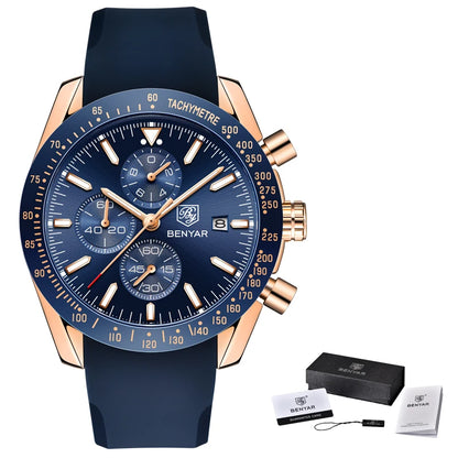 BENYAR luxury men’s watches – Quartz wristwatches with leather straps, water-resistant to 30 m, sporty style.