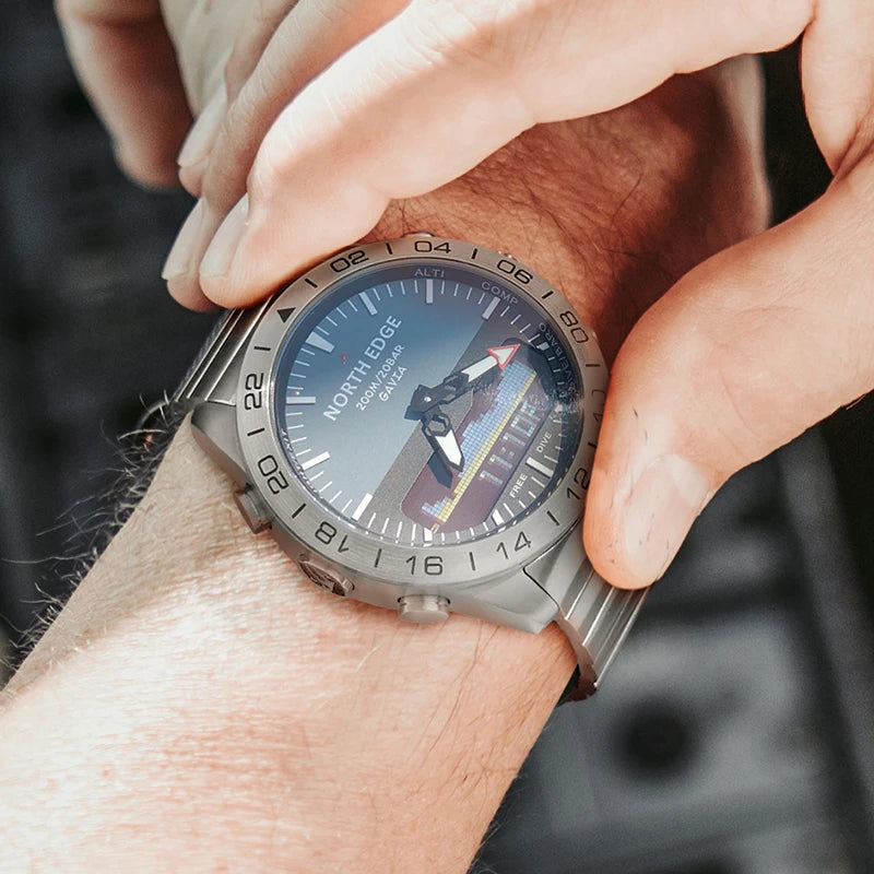 Stainless Steel Men's Quartz Watch Dive Sport Watches Waterproof 200M Analog Digital Watch Altimeter Barometer Compass NORTH EDGE