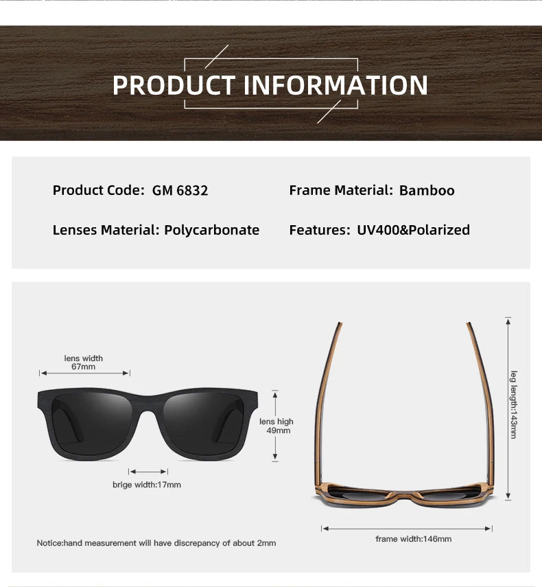 GM 100% Natural Skateboard  Wooden Sunglasses Handmade Polarized Mirror Coating Lenses Eyewear Wood Sunglasses