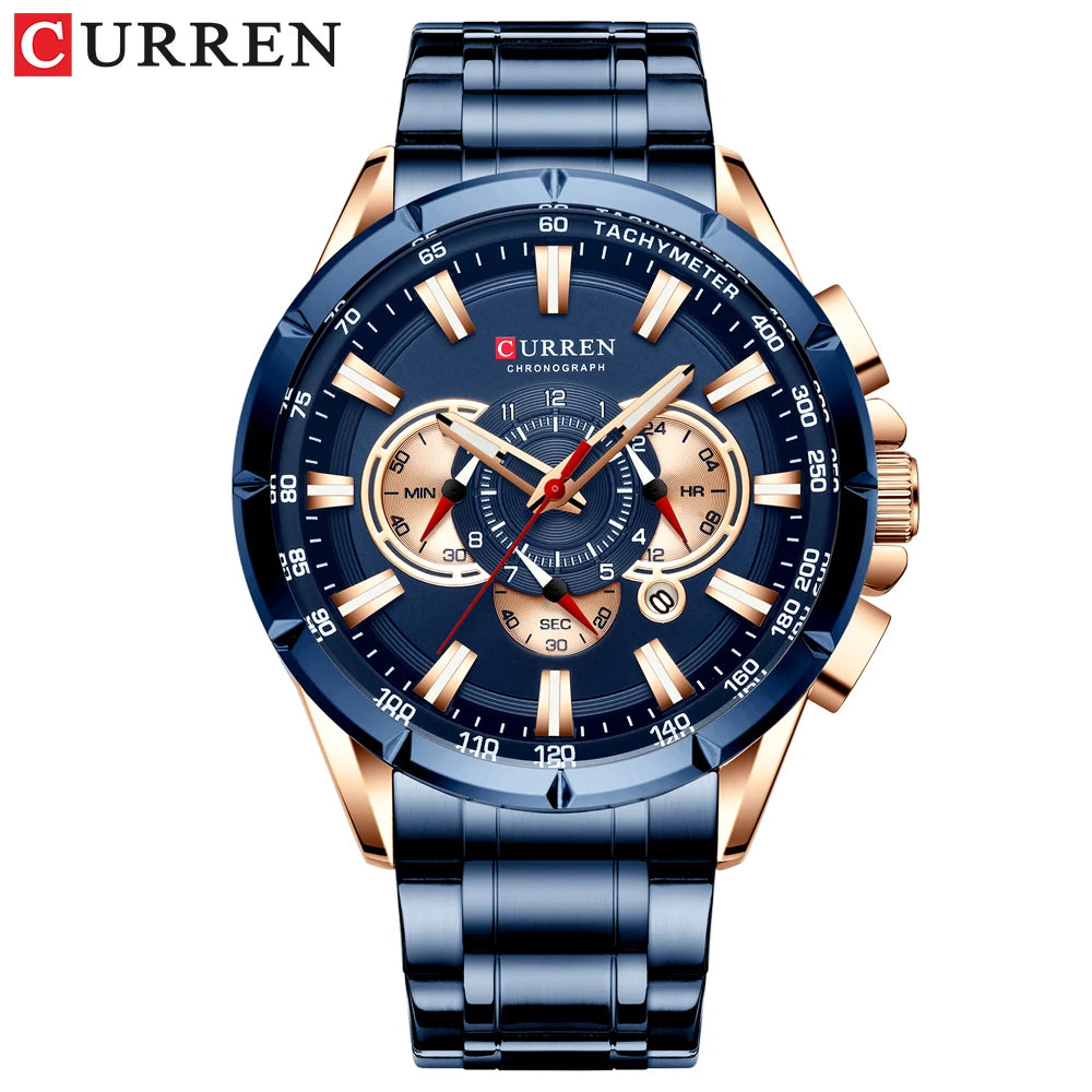 Montre pour homme CURREN – Montre-bracelet de luxe en acier inoxydable, style business, chronographe, modèle militaire à quartz
