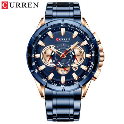 Montre pour homme CURREN – Montre-bracelet de luxe en acier inoxydable, style business, chronographe, modèle militaire à quartz