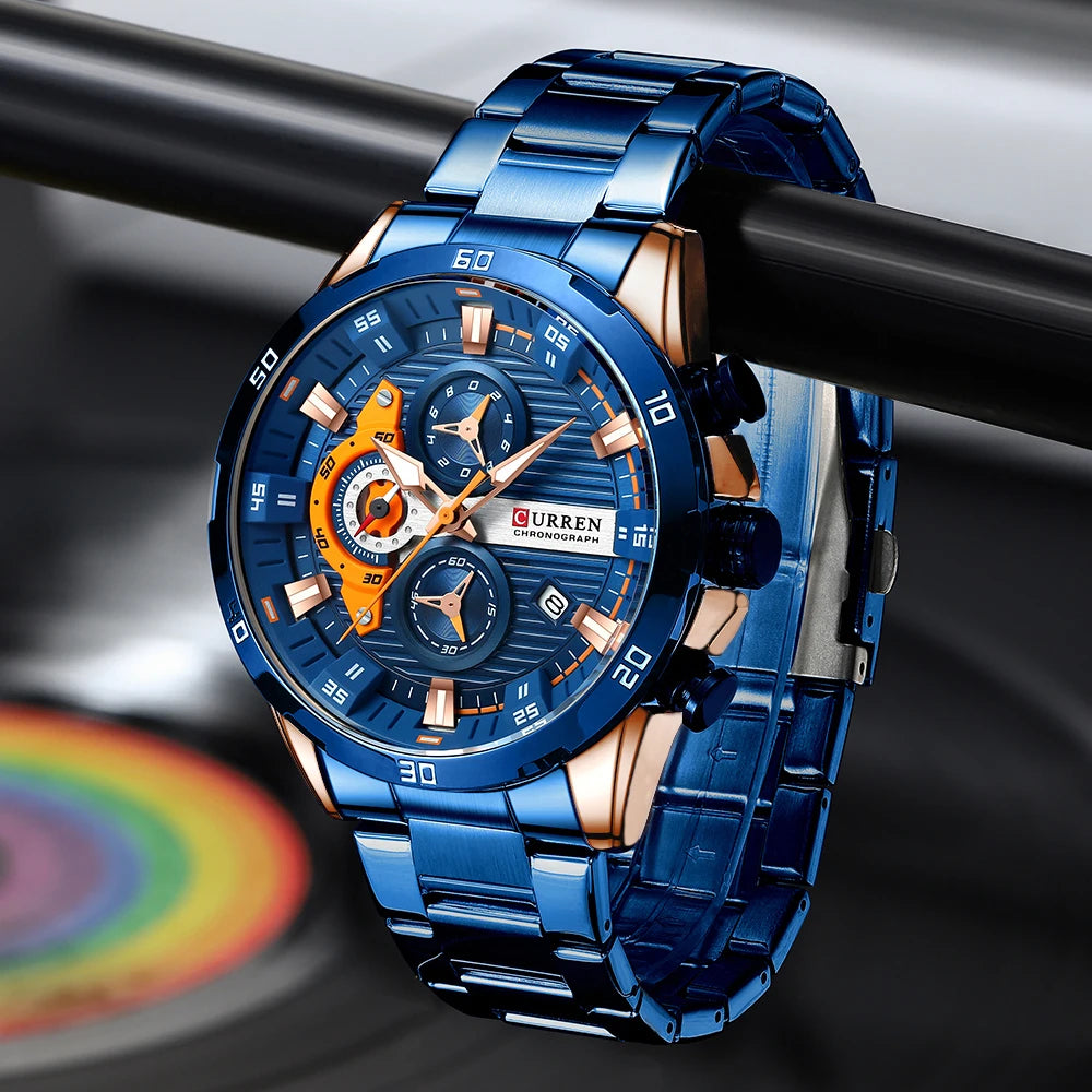 CURREN Men Watch Top Brand Luxury Sports Quartz Mens Watches Full Steel Waterproof Chronograph Wristwatch Men Relogio Masculino