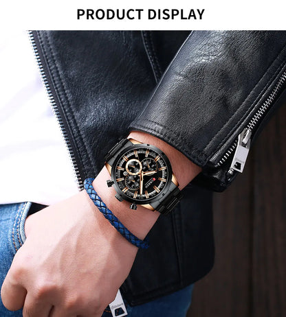 Orologio da uomo Curren con quadrante blu, cinturino in acciaio inox, data, stile business, impermeabile, orologio di lusso da polso per uomo