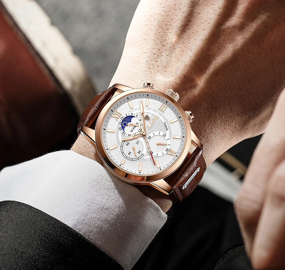 2025 New Mens Watches LIGE Top Brand Luxury Leather Casual Quartz Watch Men's Sport Waterproof Clock Watch Relogio Masculino+Box