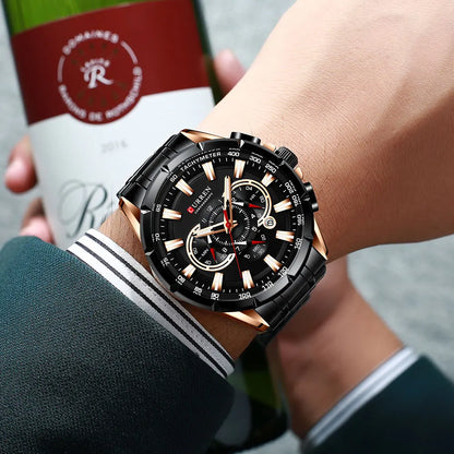 Montre pour homme CURREN – Montre-bracelet de luxe en acier inoxydable, style business, chronographe, modèle militaire à quartz