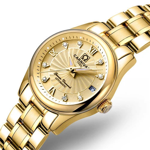 Montre mécanique de luxe pour femme de la marque CARNIVAL – Montre-bracelet automatique, élégante, dotée d'un verre saphir et étanche