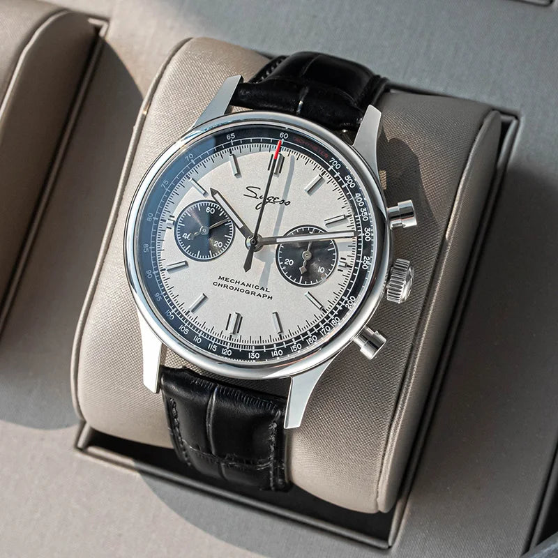 40mm Men's Army Watch 1963 Pilot Mechanical Sugess Panda Wristwatch Sapphire Air Force Watch Chronograph Official ST1901 Movement