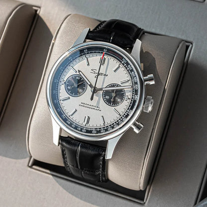 40mm Men's Army Watch 1963 Pilot Mechanical Sugess Panda Wristwatch Sapphire Air Force Watch Chronograph Official ST1901 Movement