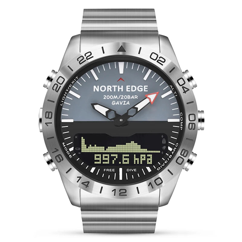 Stainless Steel Men's Quartz Watch Dive Sport Watches Waterproof 200M Analog Digital Watch Altimeter Barometer Compass NORTH EDGE