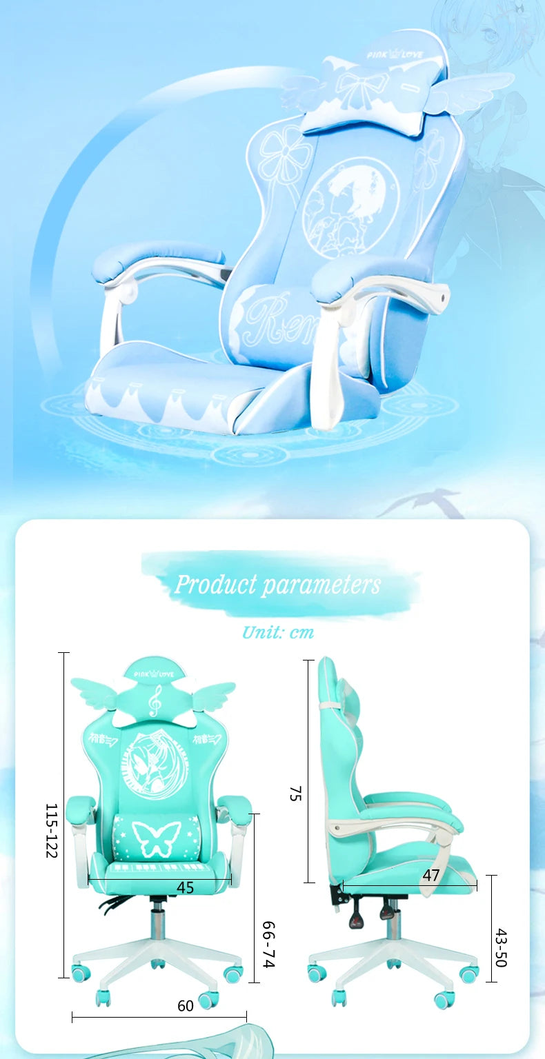 Cute Electronic music girl pink Shilla gaming Chair home Office casual Computer Chair lifting rotating cartoon cartoon chair