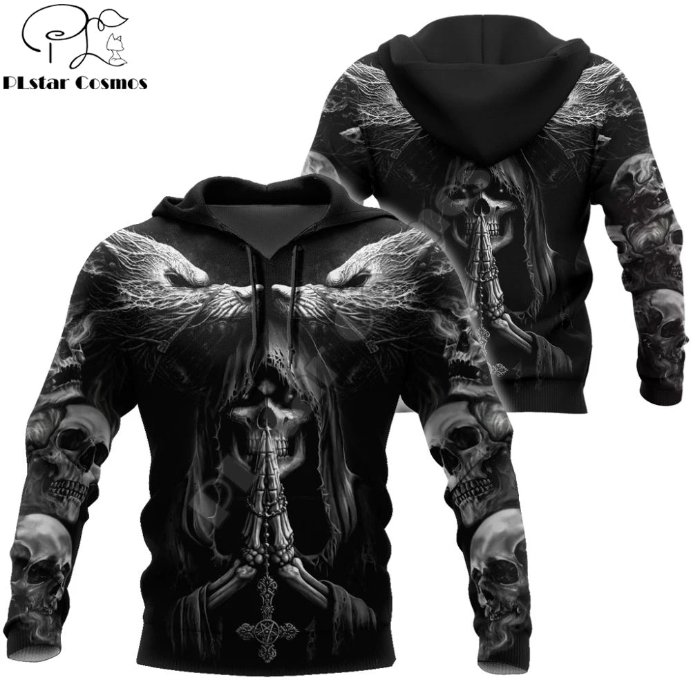 Sweatshirt com Capuz de Outono Fenrir Lobo Caveira Tatuagem 3D com Estampado Integral para Homem, Unissexo, com Fecho, Pullover, Casaco Casual DW0364