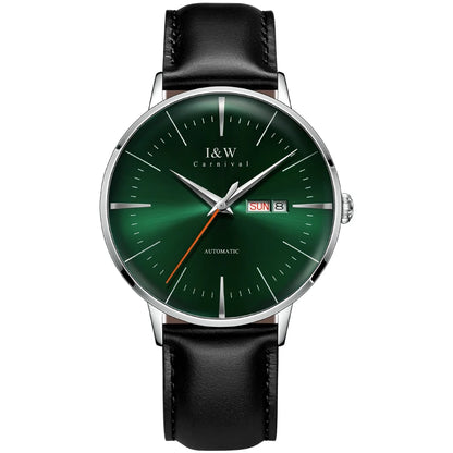 Japan MIYOTA Automatic Watch 3D Curved Sapphire Mechanical Wristwatches Waterproof Leather Strap Double Calendar Watches for Men