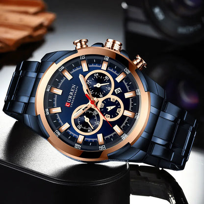 CURREN Montres pour hommes Top marque grande montre de sport de luxe hommes montres à quartz en acier militaire chronographe or conception horloge masculine