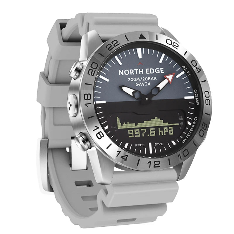 Stainless Steel Men's Quartz Watch Dive Sport Watches Waterproof 200M Analog Digital Watch Altimeter Barometer Compass NORTH EDGE