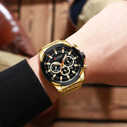 CURREN Montres pour hommes Top marque grande montre de sport de luxe hommes montres à quartz en acier militaire chronographe or conception horloge masculine