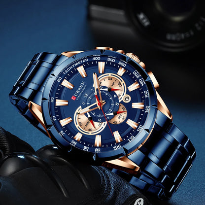 Montre pour homme CURREN – Montre-bracelet de luxe en acier inoxydable, style business, chronographe, modèle militaire à quartz