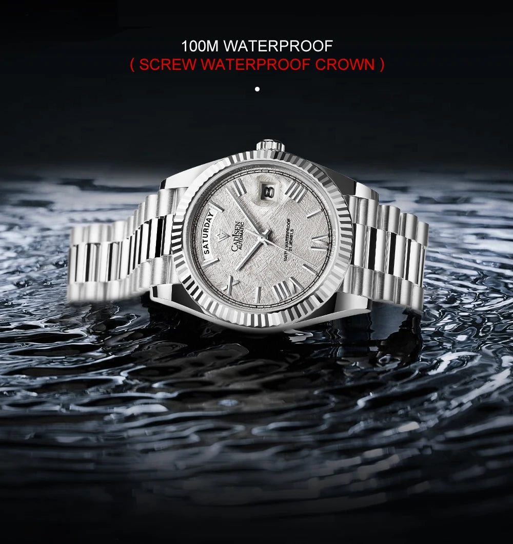 CADISEN Men's Mechanical Watches Luxury Meteorite Dial Automatic Watch For Men Week 100M Japan MIYOTA 8285 Movement Clock Man