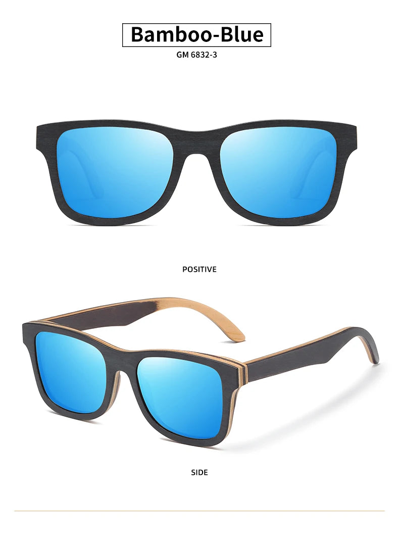 GM 100% Natural Skateboard  Wooden Sunglasses Handmade Polarized Mirror Coating Lenses Eyewear Wood Sunglasses