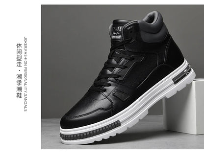 FUQIAO New High Top Elevator Shoes Casual Men Sneakers Heightening Height Increase 8cm Cow Split Leather Leisure Designer Shoes