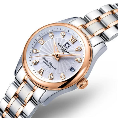 Montre mécanique de luxe pour femme de la marque CARNIVAL – Montre-bracelet automatique, élégante, dotée d'un verre saphir et étanche