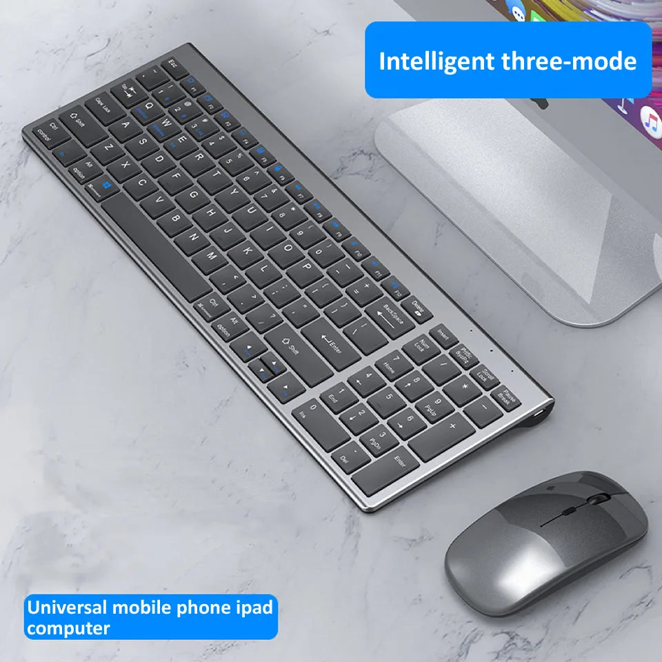 Combo tastiera e mouse wireless Bluetooth 5.0 2.4G - Set mini multimediale per laptop, PC, TV, iPad, Macbook e Android