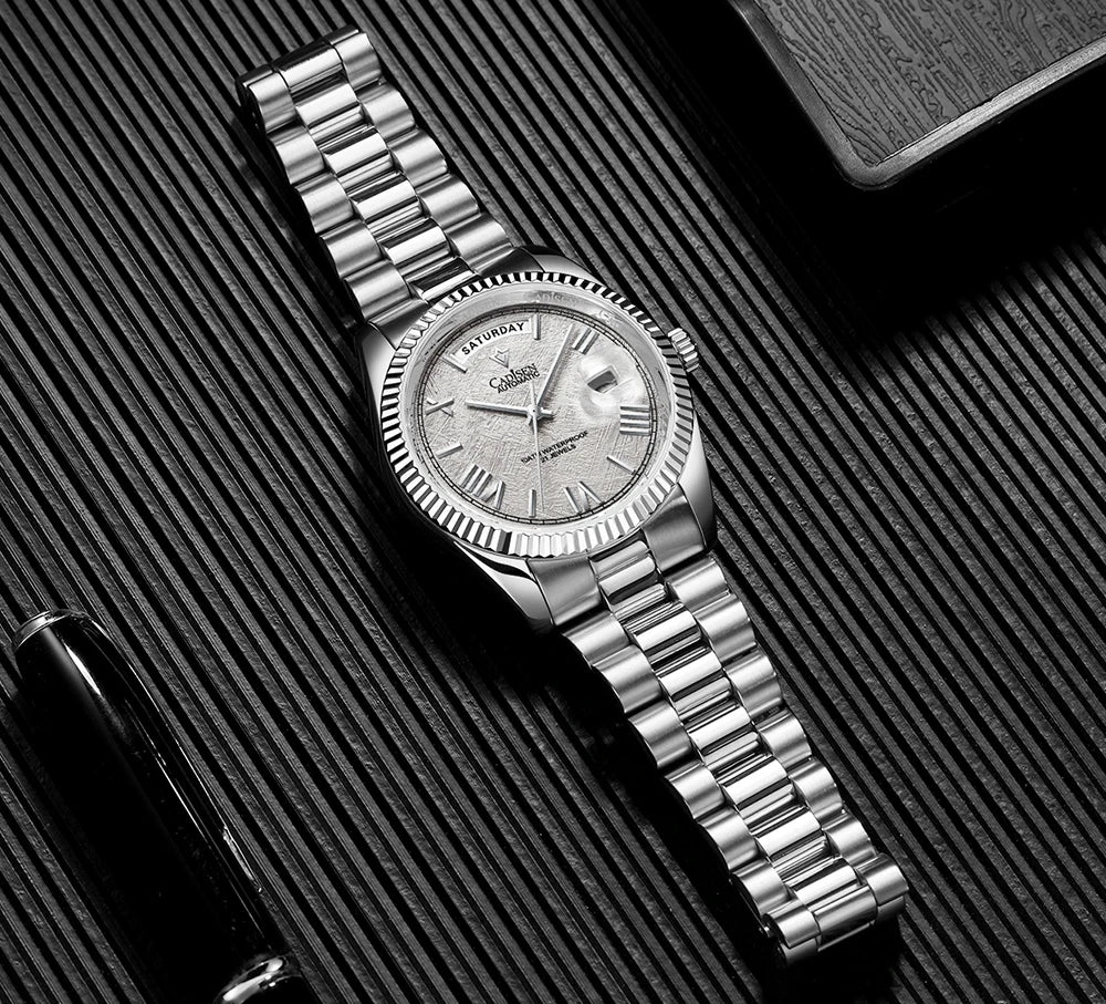 CADISEN Men's Mechanical Watches Luxury Meteorite Dial Automatic Watch For Men Week 100M Japan MIYOTA 8285 Movement Clock Man