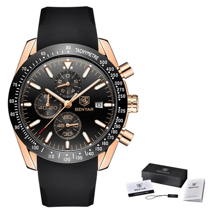 BENYAR luxury men’s watches – Quartz wristwatches with leather straps, water-resistant to 30 m, sporty style.
