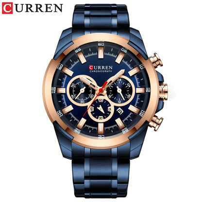 CURREN Montres pour hommes Top marque grande montre de sport de luxe hommes montres à quartz en acier militaire chronographe or conception horloge masculine