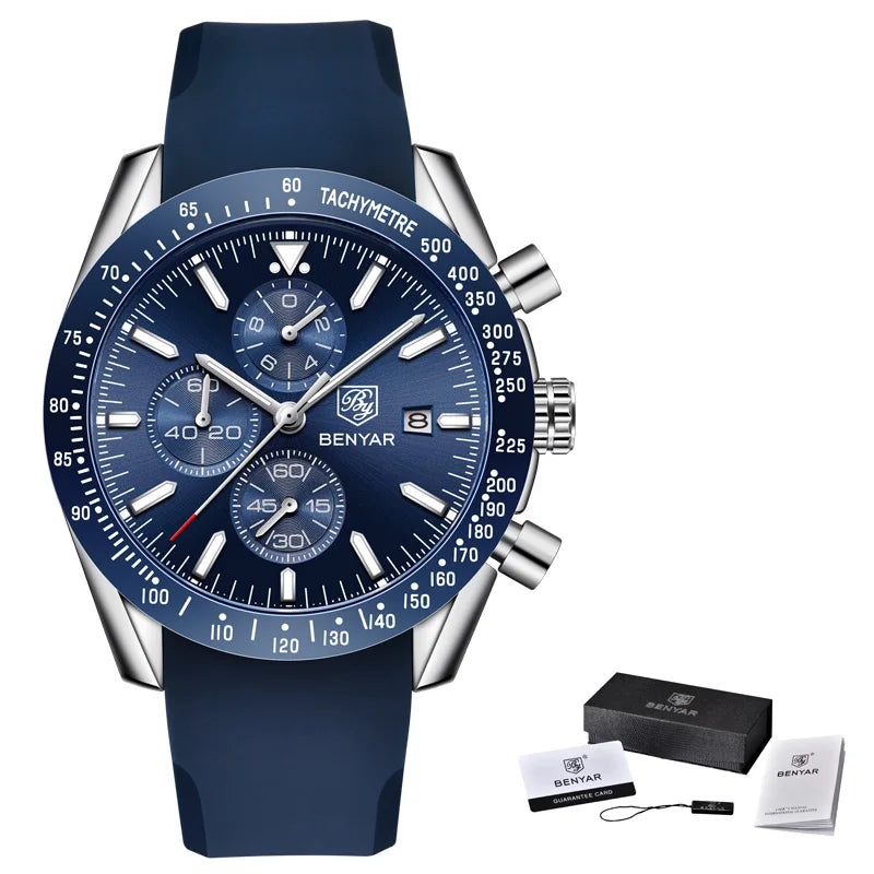 BENYAR luxury men’s watches – Quartz wristwatches with leather straps, water-resistant to 30 m, sporty style.