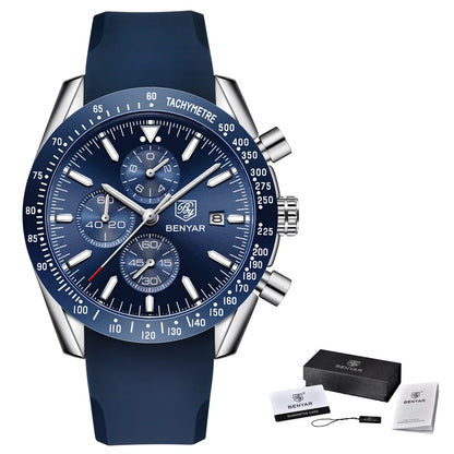 BENYAR luxury men’s watches – Quartz wristwatches with leather straps, water-resistant to 30 m, sporty style.
