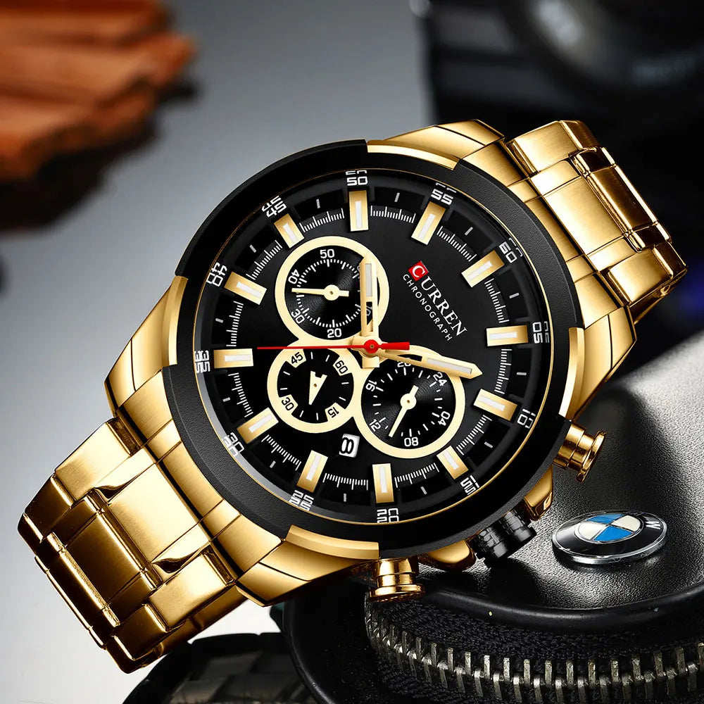 CURREN Montres pour hommes Top marque grande montre de sport de luxe hommes montres à quartz en acier militaire chronographe or conception horloge masculine