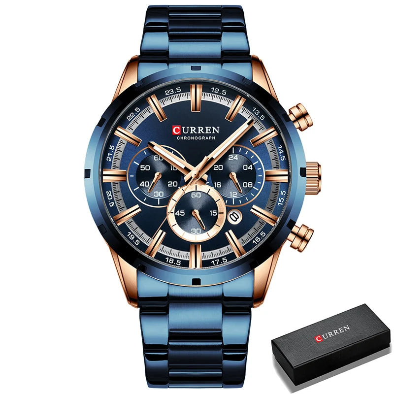 CURREN Men’s Watch – Luxury sports chronograph, quartz movement, all-steel, water-resistant