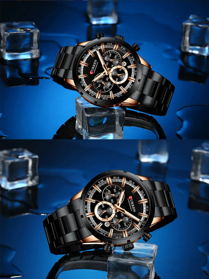 Orologio da uomo Curren con quadrante blu, cinturino in acciaio inox, data, stile business, impermeabile, orologio di lusso da polso per uomo