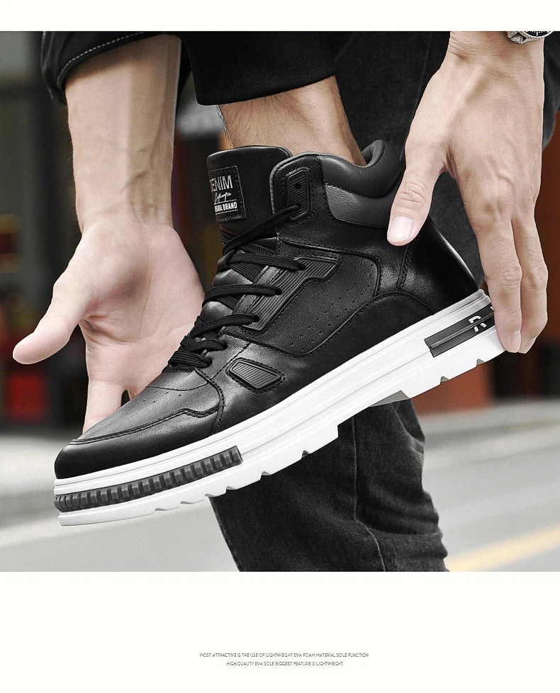 FUQIAO New High Top Elevator Shoes Casual Men Sneakers Heightening Height Increase 8cm Cow Split Leather Leisure Designer Shoes