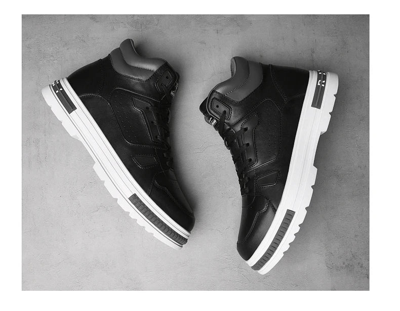 FUQIAO New High Top Elevator Shoes Casual Men Sneakers Heightening Height Increase 8cm Cow Split Leather Leisure Designer Shoes