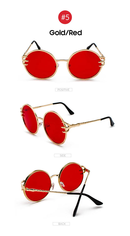 VIVIBEE Retro Skull Claw Round Sunglasses for Women Fishion 2026 Trending Product Gothic Sun Glasses Gold Metal Frame Shades
