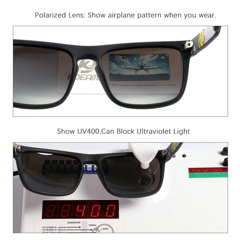 KDEAM Polarized Designer Square Sunglasses Men or Women Elastic Paint Frame Mirror Sun Glasses 17 Colors Available