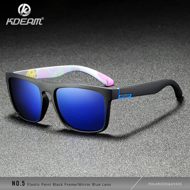 KDEAM Polarized Designer Square Sunglasses Men or Women Elastic Paint Frame Mirror Sun Glasses 17 Colors Available