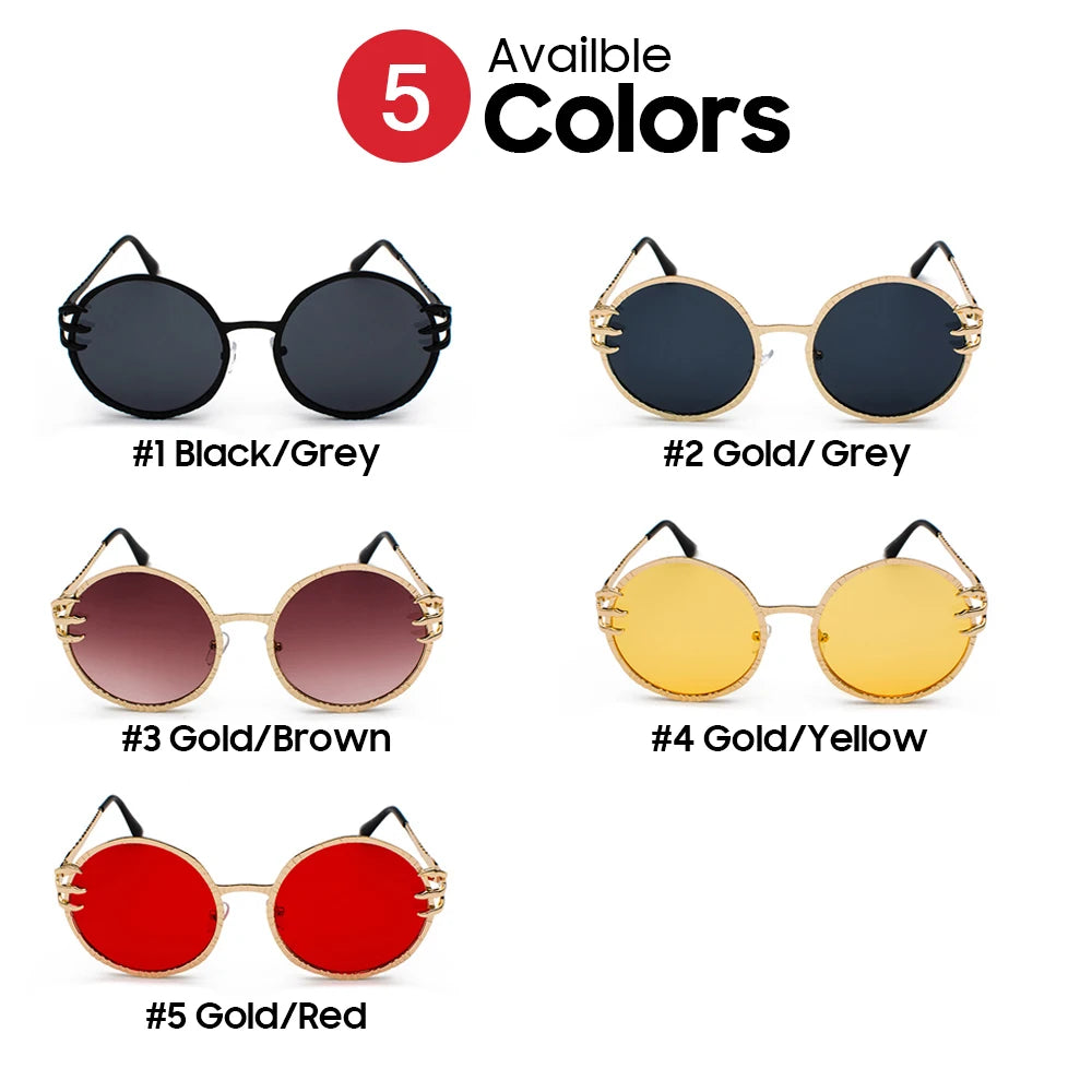 VIVIBEE Retro Skull Claw Round Sunglasses for Women Fishion 2026 Trending Product Gothic Sun Glasses Gold Metal Frame Shades