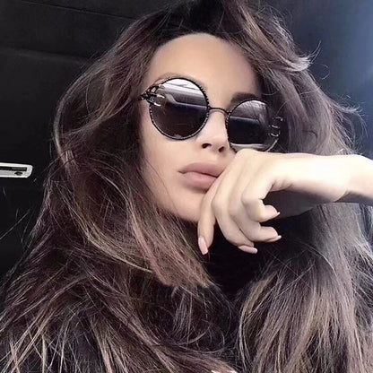 VIVIBEE Retro Skull Claw Round Sunglasses for Women Fishion 2026 Trending Product Gothic Sun Glasses Gold Metal Frame Shades