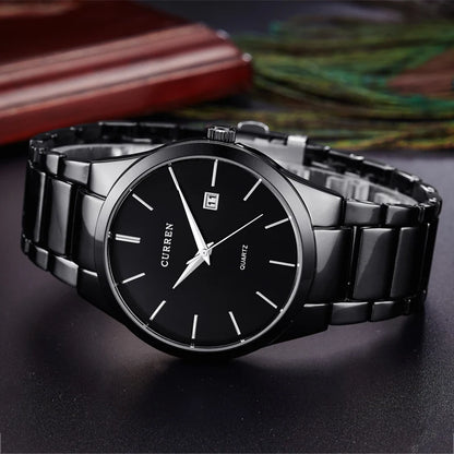 Montre pour homme Curren – Montre de luxe de grande marque, entièrement en acier, avec affichage de la date, montre à quartz tendance, idéale pour un style professionnel.