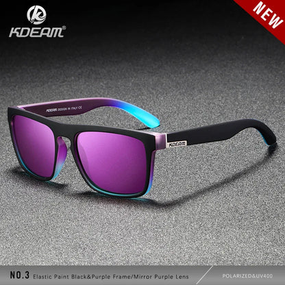 KDEAM Polarized Designer Square Sunglasses Men or Women Elastic Paint Frame Mirror Sun Glasses 17 Colors Available