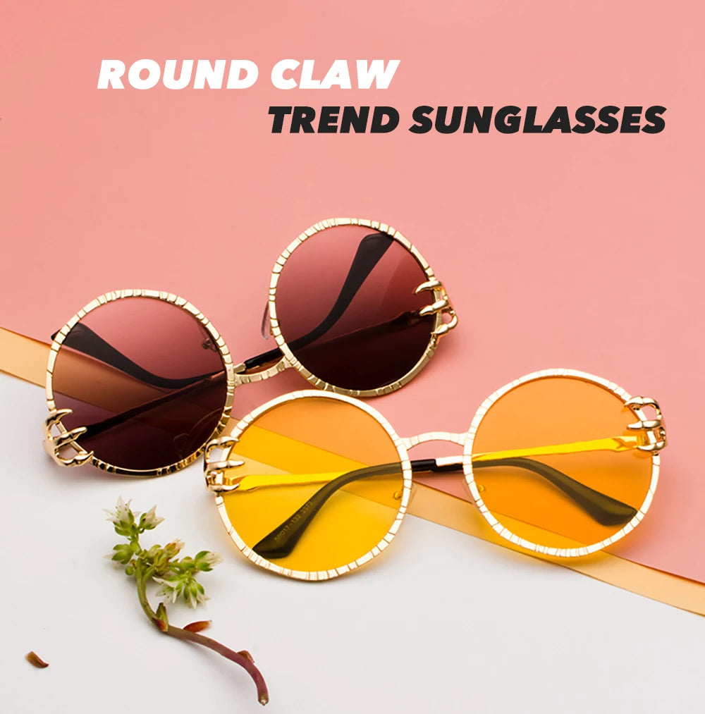 VIVIBEE Retro Skull Claw Round Sunglasses for Women Fishion 2026 Trending Product Gothic Sun Glasses Gold Metal Frame Shades