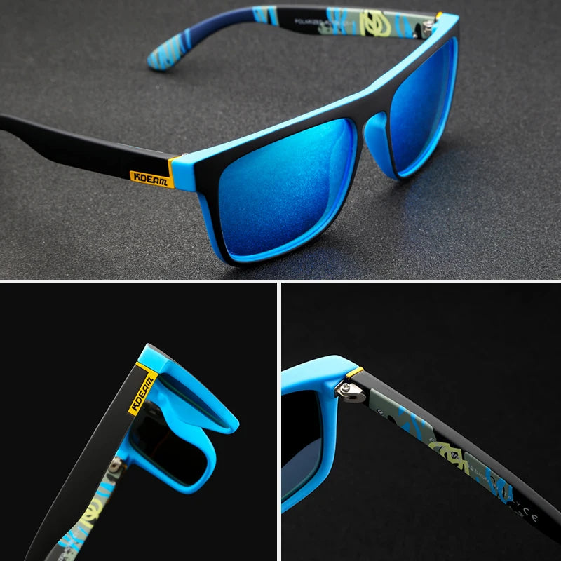 KDEAM Polarized Designer Square Sunglasses Men or Women Elastic Paint Frame Mirror Sun Glasses 17 Colors Available