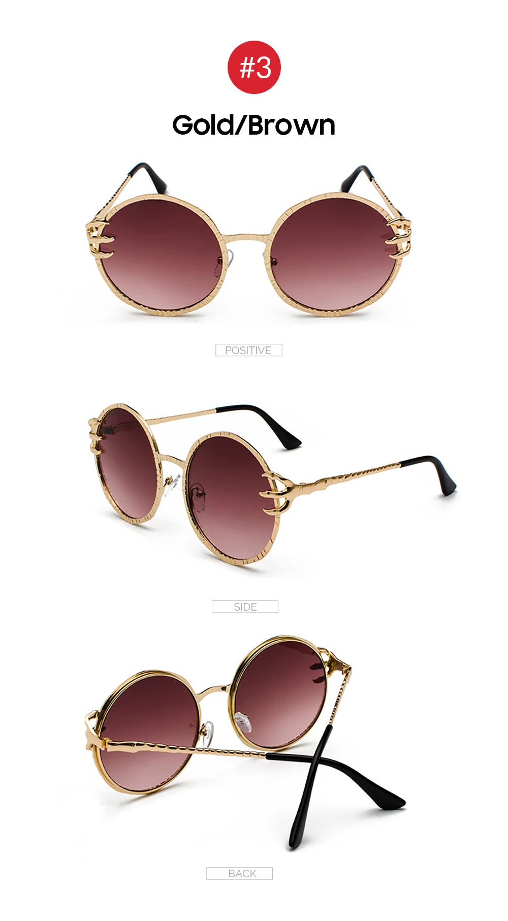 VIVIBEE Retro Skull Claw Round Sunglasses for Women Fishion 2026 Trending Product Gothic Sun Glasses Gold Metal Frame Shades