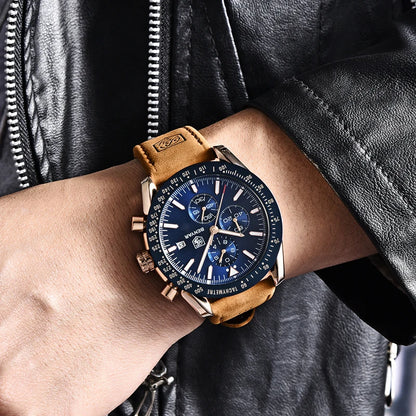 BENYAR luxury men’s watches – Quartz wristwatches with leather straps, water-resistant to 30 m, sporty style.