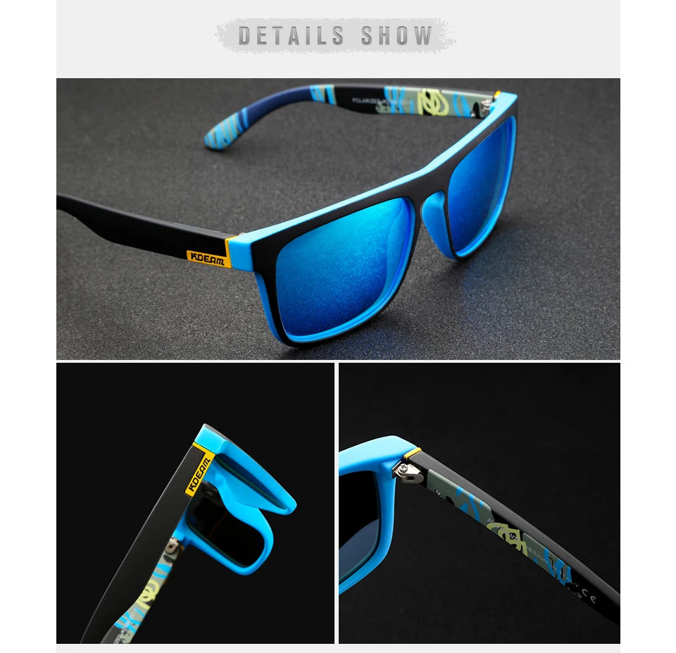 KDEAM Polarized Designer Square Sunglasses Men or Women Elastic Paint Frame Mirror Sun Glasses 17 Colors Available