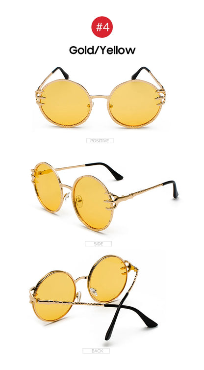 VIVIBEE Retro Skull Claw Round Sunglasses for Women Fishion 2026 Trending Product Gothic Sun Glasses Gold Metal Frame Shades