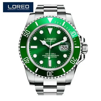 LOREO New Sapphire Glass Automatic Mechanical Watch Luxury Steel 200m Waterproof Business Watch Men Watches Reloj Hombre
