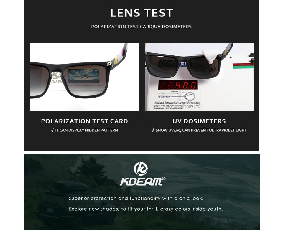 KDEAM Polarized Designer Square Sunglasses Men or Women Elastic Paint Frame Mirror Sun Glasses 17 Colors Available